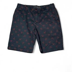 Men's Navy Cotton Lobster Print Shorts Flat Front Preppy Summer Casual Size 32